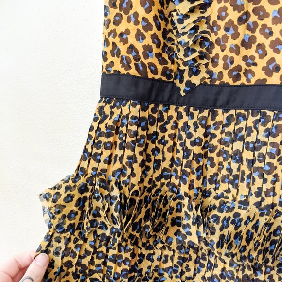 New Foxiedoe Sassa Leopard Printed Cutout Back Fringe Tiered Mini Dress - Picture 7 of 12